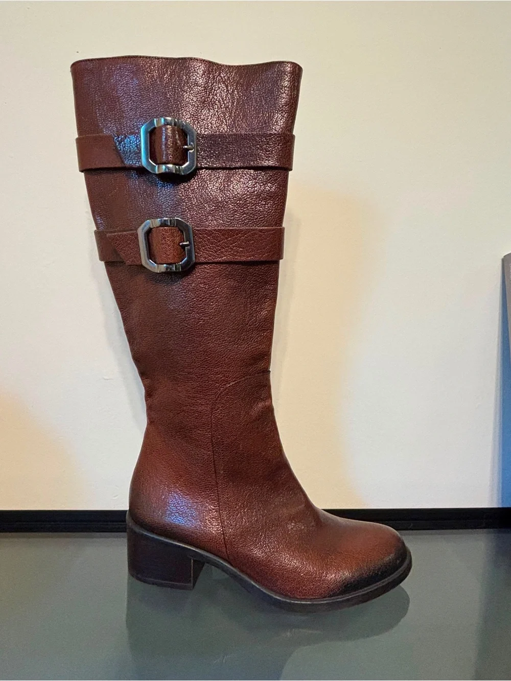 Emanuele Crasto Women’s leather Over-The-Knee Buckle Boots in Brown l